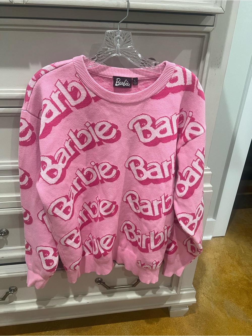 Barbie Pink Logo Knit Crewneck Sweater